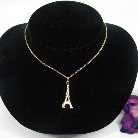 14K Yellow Gold Eiffel Tower France Charm Pendant - Picture 2 of 3
